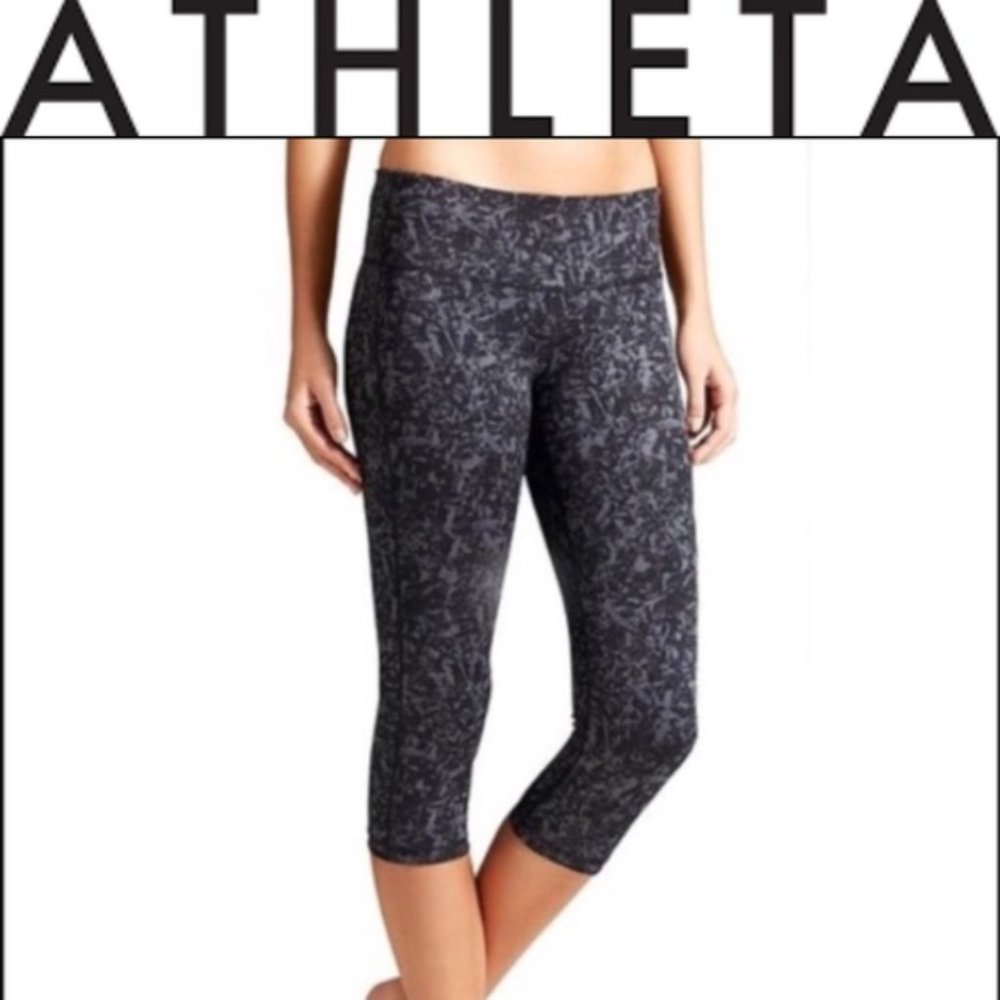 Athleta Black Woodland Chaturanga Capri Leggings